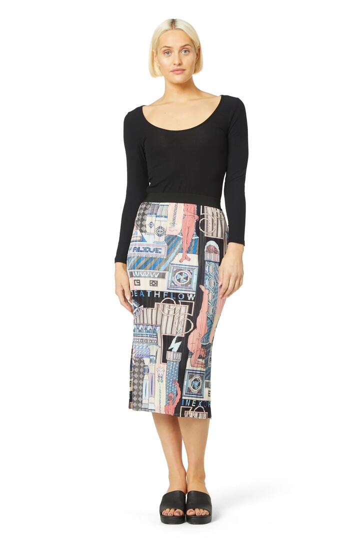 Image of a model wearing Skirts. Productname: All The Way Alive Pleated Skirt in Print colour by brand - Gorman