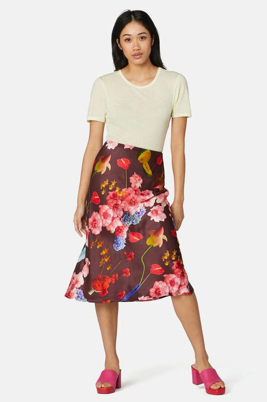 Image of a model wearing Skirts. Productname: Still Life Slip Skirt in Print colour by brand - Gorman