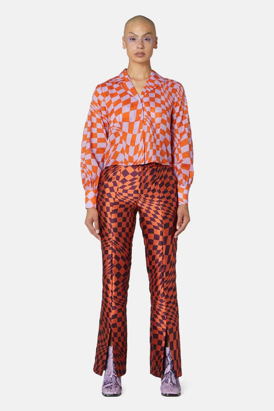 Image of a model wearing Tops. Productname: Warped Check Shirt in Check colour by brand - Gorman