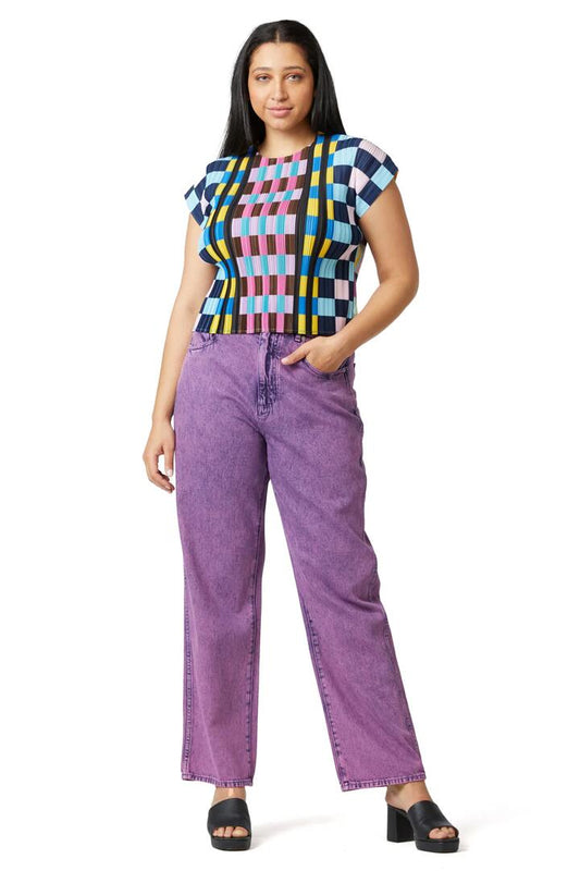 Image of a model wearing Denim. Productname: Paige Acid Wash Jeans in Purple colour by brand - Gorman