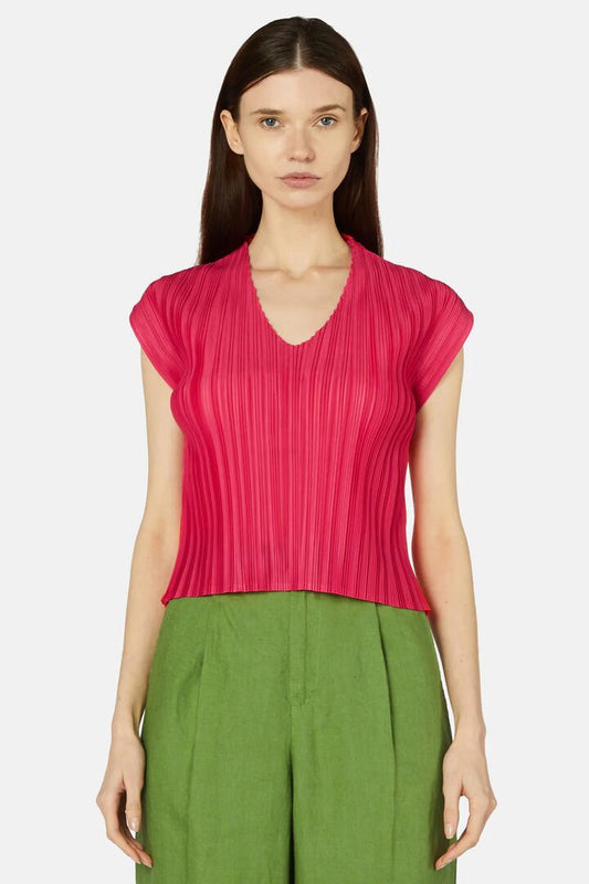 Image of a model wearing Tops. Productname: Spectral Pleat Top in Pink/Red colour by brand - Gorman