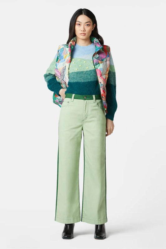 Image of a model wearing Denim. Productname: Block Colour Jean in Green colour by brand - Gorman