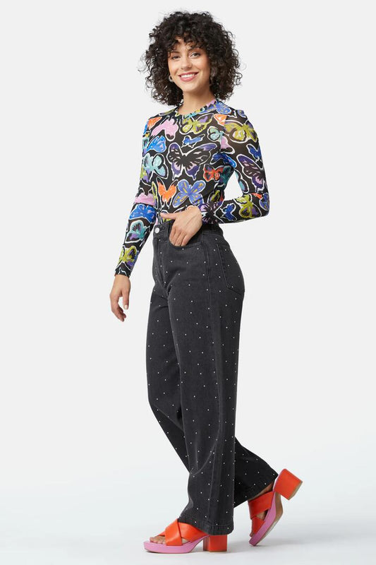 Image of a model wearing Denim. Productname: Beatrix Beaded Jean in Black colour by brand - Gorman