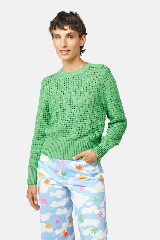 Image of a model wearing Outerwear. Productname: Weave Your Magic Jumper in Green colour by brand - Gorman