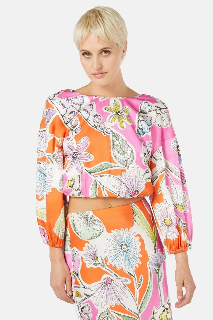 Image of a model wearing Tops. Product name - Botanic Top in Print colour by brand - Gorman