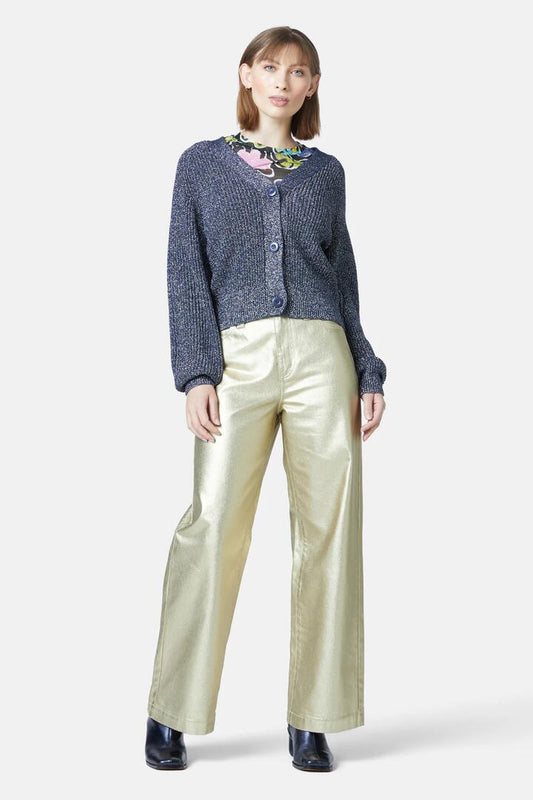 Image of a model wearing Outerwear. Productname: Brilliance Cardi in Navy colour by brand - Gorman