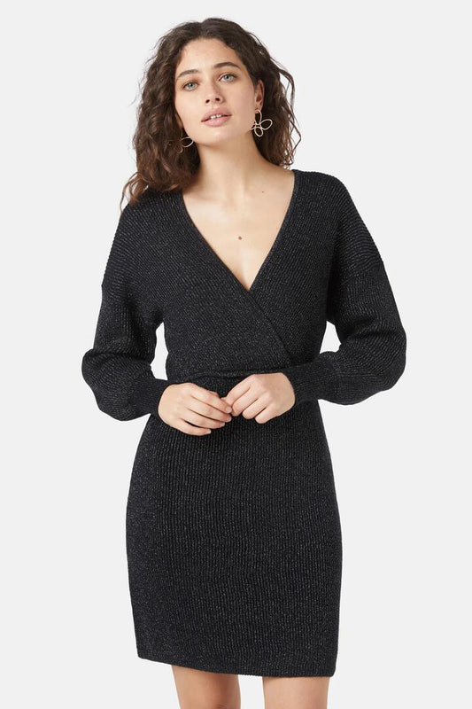 Image of Dresses. Productname: Ribbed Knit Wrap Dress in Black colour by brand - Gorman