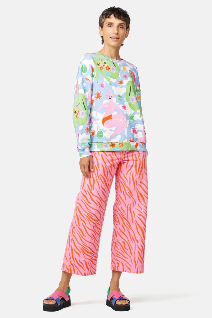 Image of a model wearing Outerwear. Product name - Storybook Sweater in Print colour by brand - Gorman