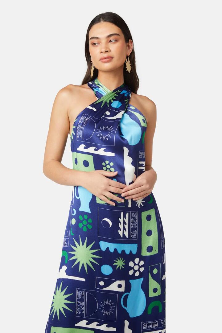 Image of Dresses. Product name - El Verano Halter Slip Dress in Print colour by brand - Gorman