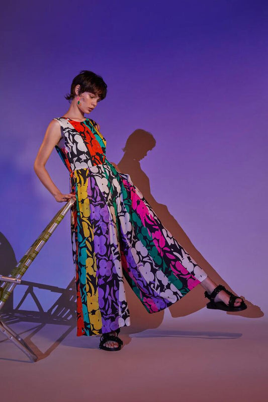 Image of a model wearing Pants. Productname: Flower Stripe Pantsuit in Print colour by brand - Gorman