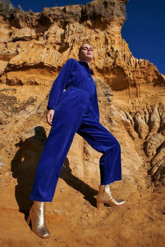 Image of a model wearing Pants. Productname: Country Comfort Pantsuit in Blue colour by brand - Gorman