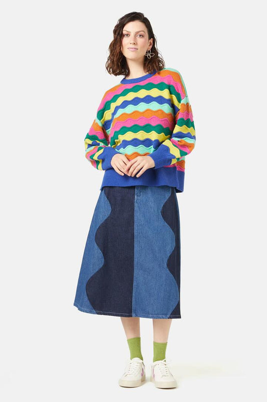 Image of a model wearing Outerwear. Productname: Catching Rainbows Jumper in Stripe colour by brand - Gorman