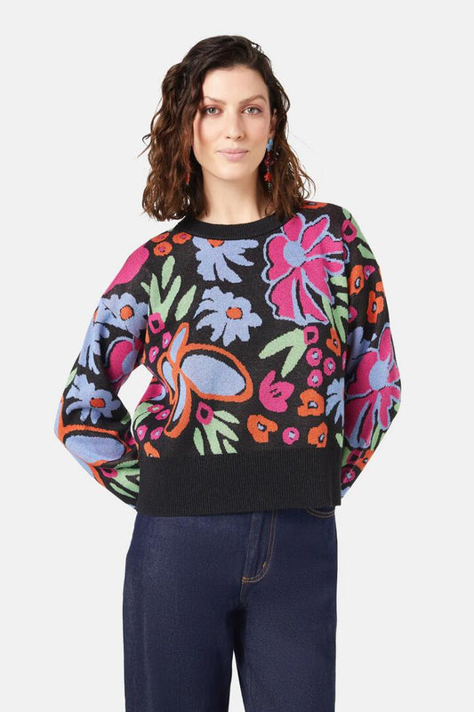 Image of a model wearing Outerwear. Productname: Brushed Bouquet Jumper in Multi colour by brand - Gorman