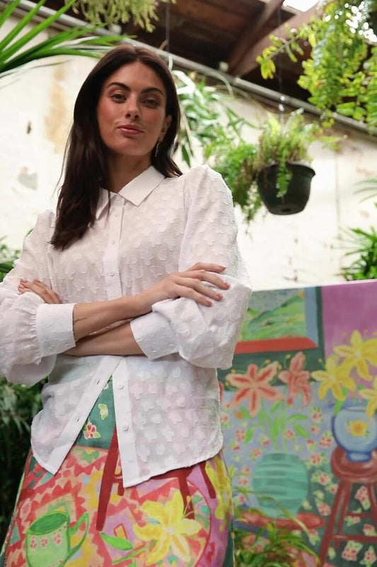 Image of a model wearing Tops. Productname: Daisy Shirt in White colour by brand - Gorman