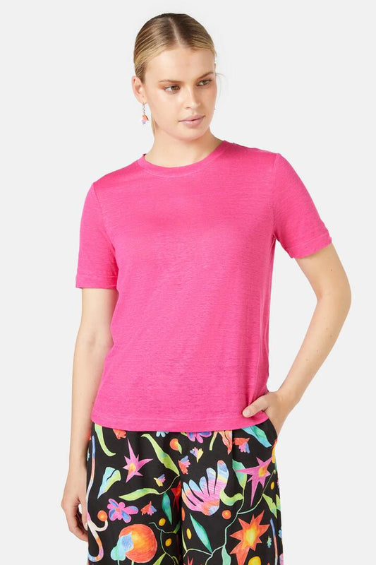 Image of a model wearing Tops. Productname: Hemp Tee in Pink colour by brand - Gorman
