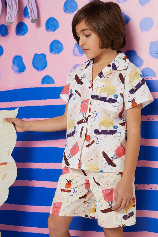Image of a model wearing Tops. Productname: Sundae Kids Shirt in Oatmeal colour by brand - Gorman
