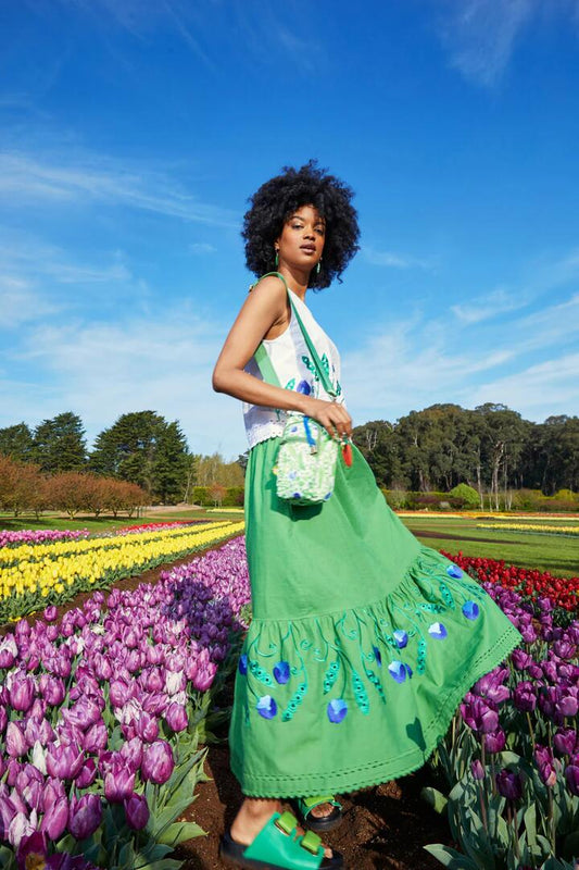 Image of a model wearing Skirts. Productname: Peas Anglaise Skirt in Green colour by brand - Gorman
