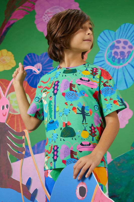 Image of a model wearing Tops. Productname: Traffic Kids SS Tee in Green colour by brand - Gorman