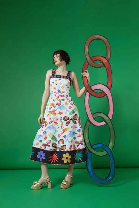 Image of Dresses. Product name - Sticker Collection Party Dress in Print colour by brand - Gorman
