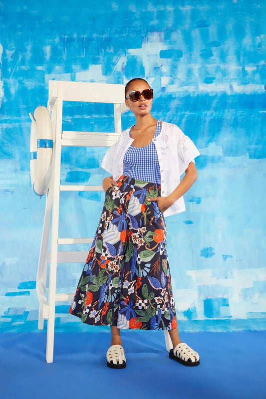 Image of a model wearing Skirts. Productname: To Market Skort in Print colour by brand - Gorman