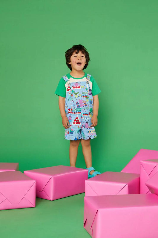 Image of a model wearing Pants. Productname: Shopping Kids Overall in Denim colour by brand - Gorman