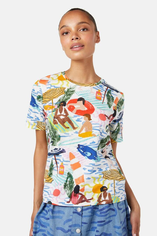 Image of a model wearing Tops. Productname: Between The Flags Tee in Print colour by brand - Gorman