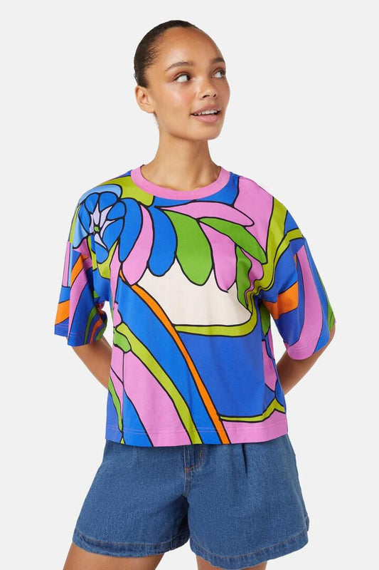 Image of a model wearing Tops. Productname: Soleil Placement Tee in Print colour by brand - Gorman