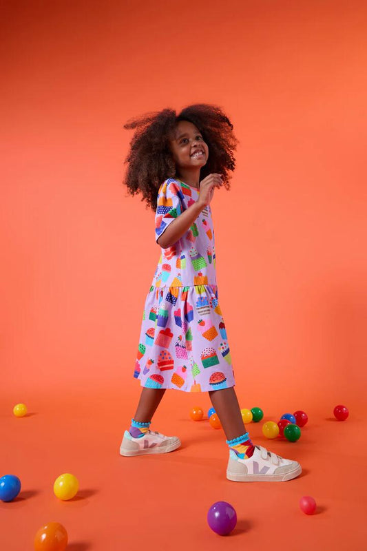 Image of a model wearing Tops. Productname: Cupcakes Kids Jersey Dress in Lilac colour by brand - Gorman