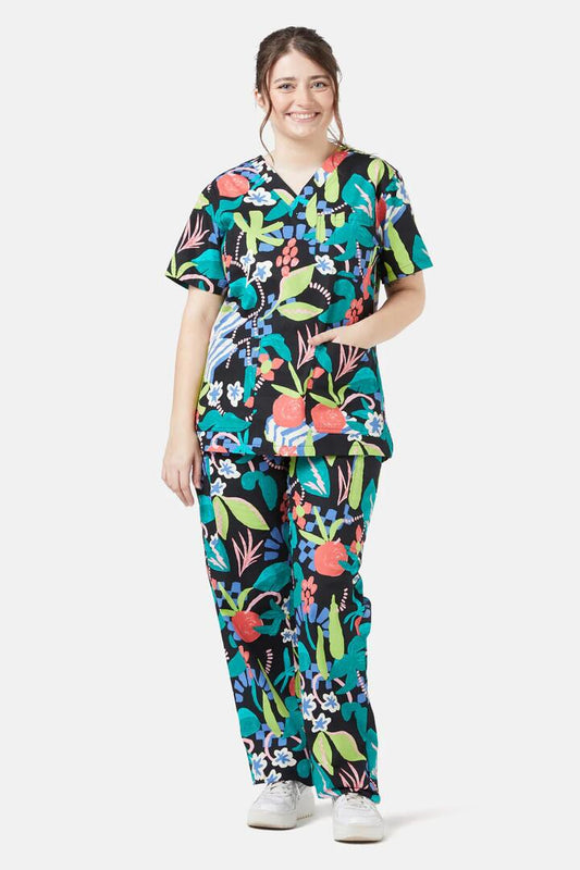 Image of a model wearing Uniforms & Workwear. Productname: To Market Scrub Set in Print colour by brand - Gorman