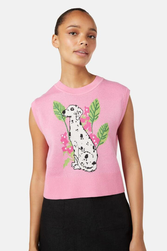 Image of a model wearing Tops. Productname: Dalmation Knit Tank in Pink colour by brand - Gorman