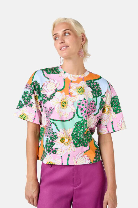 Image of a model wearing Tops. Productname: Lotus Leopard Tee in Print colour by brand - Gorman