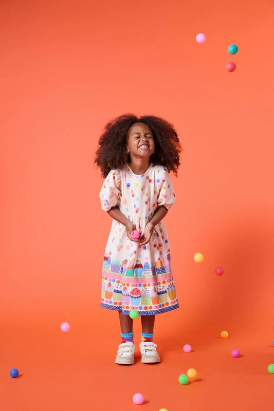 Image of Dresses. Productname: Cupcakes Kids Border Dress in Cream colour by brand - Gorman