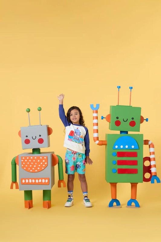 Image of a model wearing Shorts. Productname: Robots Kids Shorts in Green colour by brand - Gorman