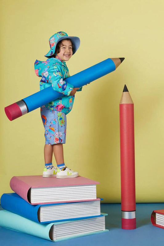 Image of a model wearing Rain Coats. Productname: Robots Kids Raincoat in Green colour by brand - Gorman