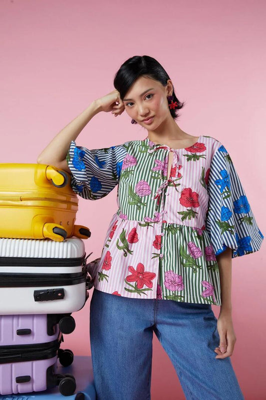 Image of a model wearing Tops. Productname: Woodblock Flora Top in Print colour by brand - Gorman