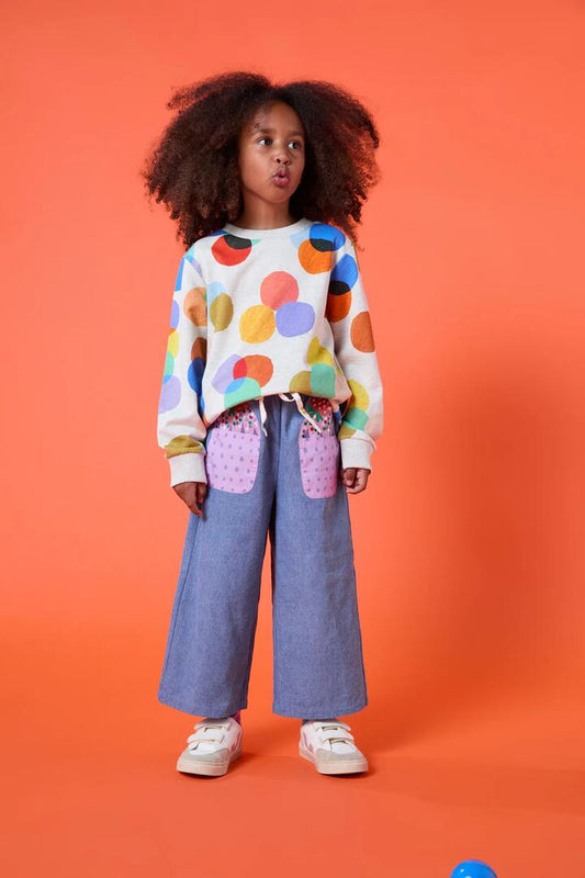 Image of a model wearing Pants. Productname: Cupcake Kids Culotte in Denim colour by brand - Gorman
