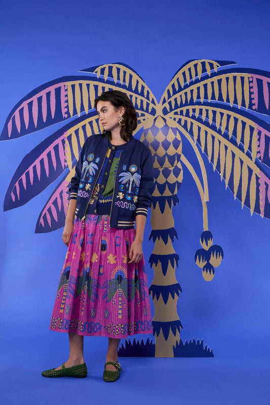 Image of a model wearing Skirts. Productname: Stamp Collecting Skirt in Print colour by brand - Gorman