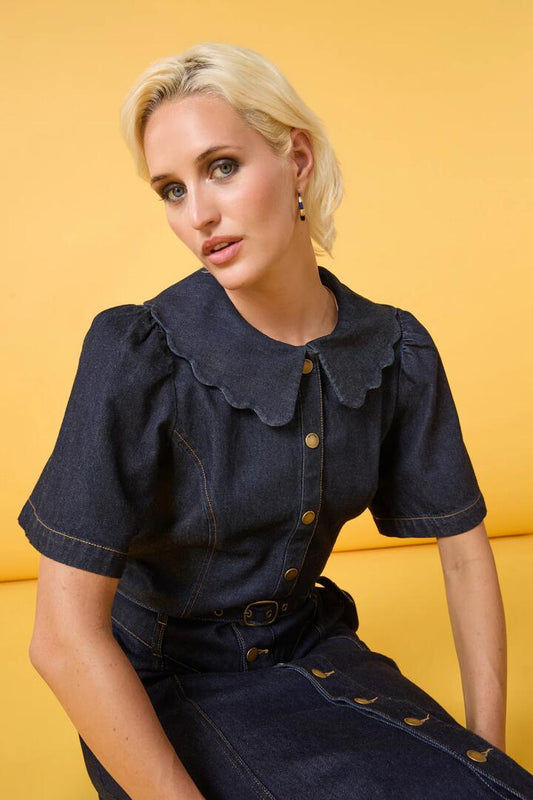 Image of a model wearing Tops. Productname: Eloise Top in Denim colour by brand - Gorman