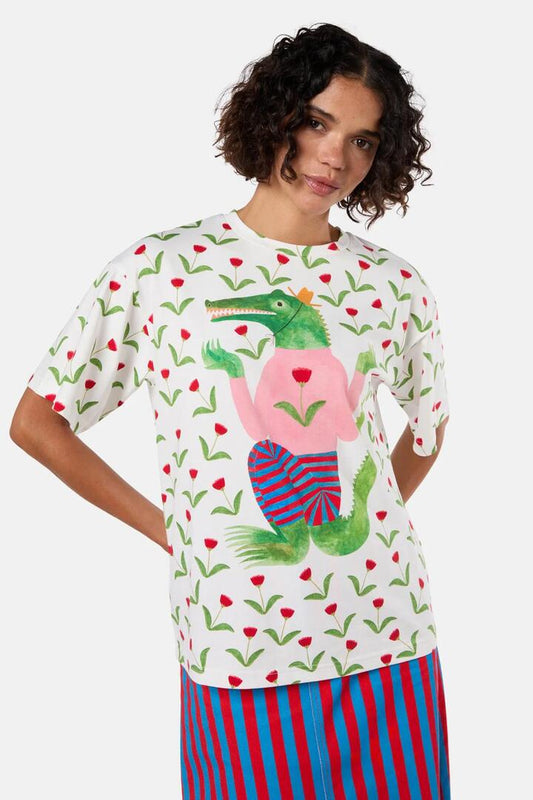 Image of a model wearing Tops. Productname: Chomp Oversized Tee in Print colour by brand - Gorman