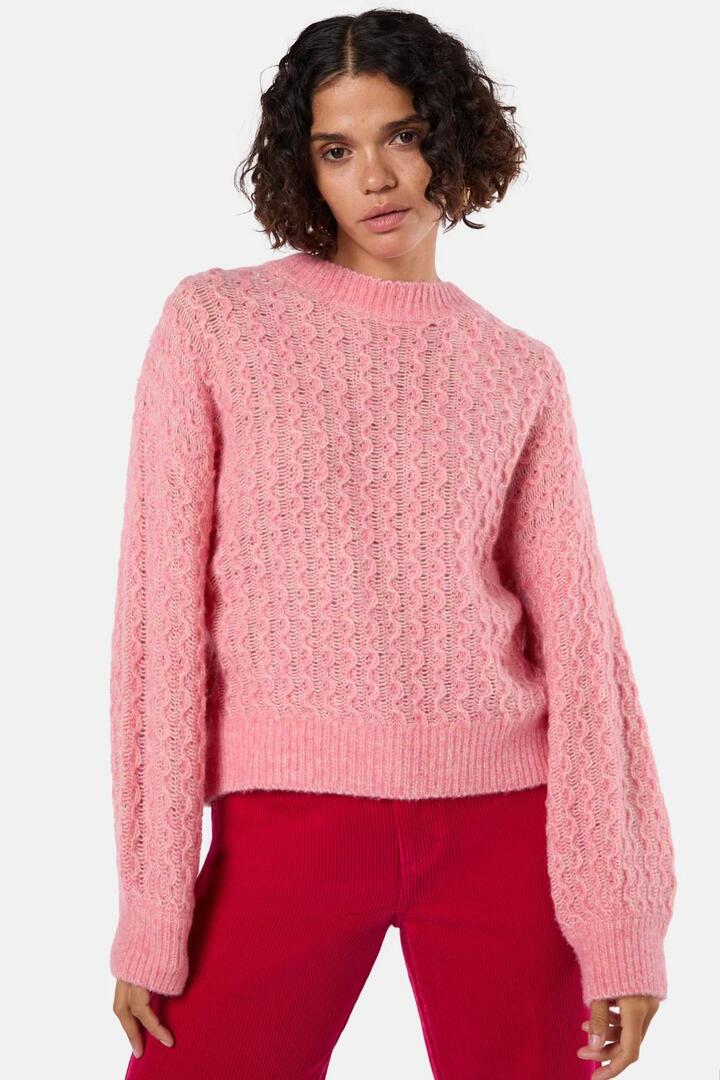 Image of a model wearing Outerwear. Product name - Celeste Jumper in Pink colour by brand - Gorman