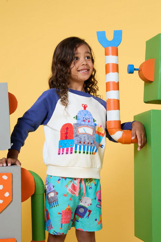 Image of a model wearing Outerwear. Productname: Robots Kids Sweater in Multi colour by brand - Gorman