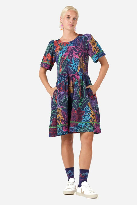 Image of a model wearing Tops. Productname: Monkey Forest Jersey Dress in Print colour by brand - Gorman