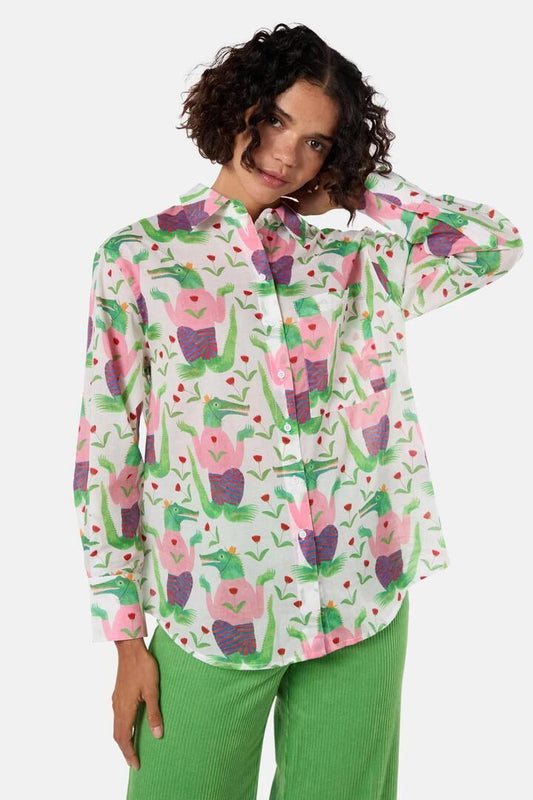 Image of a model wearing Tops. Productname: Chomp Shirt in Print colour by brand - Gorman