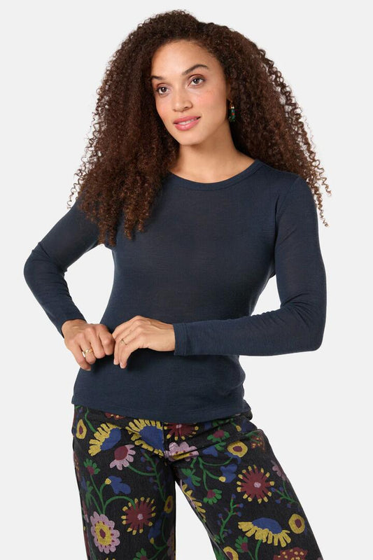 Image of a model wearing Tops. Productname: Merino Crew Neck in Terracotta colour by brand - Gorman