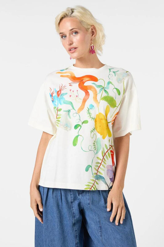 Image of a model wearing Tops. Productname: Leafy Lessons Oversized Tee in Print colour by brand - Gorman