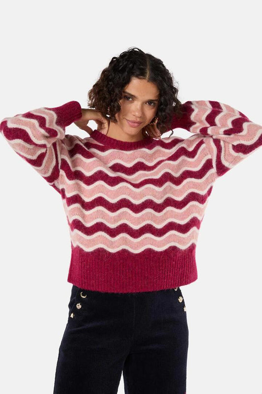 Image of a model wearing Outerwear. Productname: Rosey Cheeks Jumper in Stripe colour by brand - Gorman