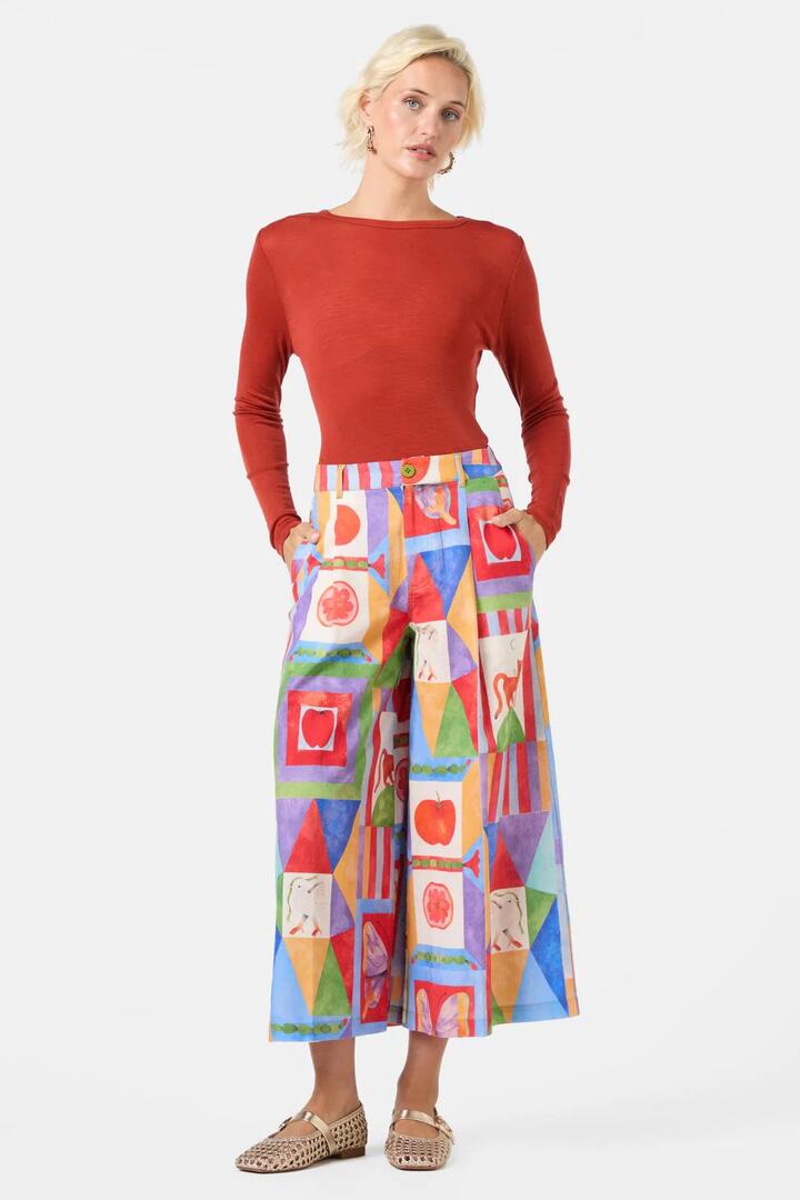 Image of a model wearing Skirts. Product name - Fantasy Patchwork Skort in Print colour by brand - Gorman