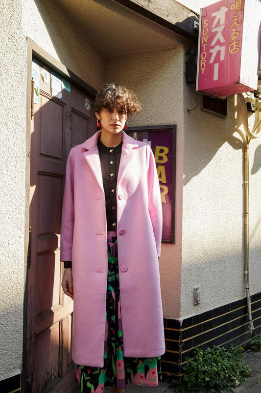 Image of a model wearing Outerwear. Productname: Long Lapel Coat in Blush colour by brand - Gorman