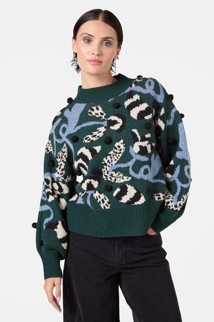 Image of a model wearing Outerwear. Product name - The Vines Jumper in Multi colour by brand - Gorman