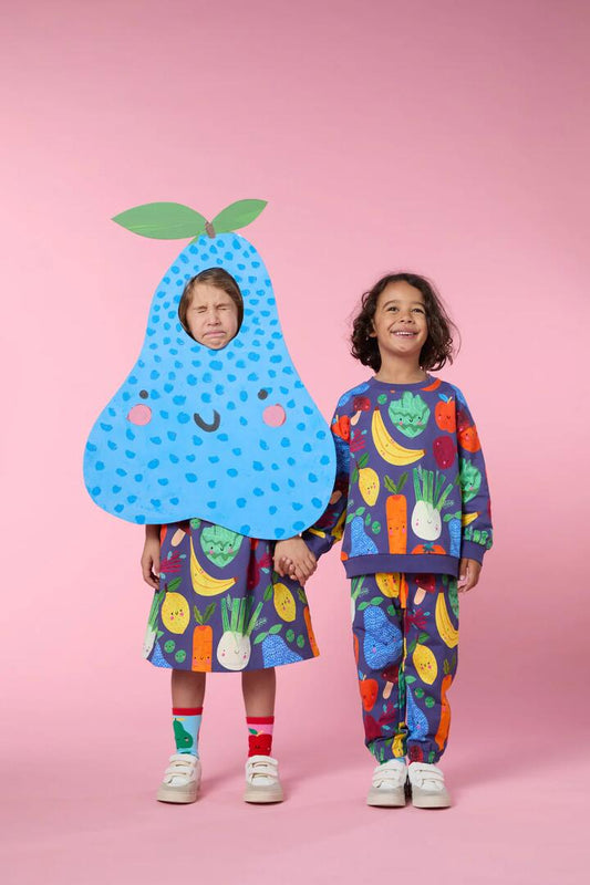 Image of a model wearing Outerwear. Productname: Veggies Kids Sweater in Navy colour by brand - Gorman